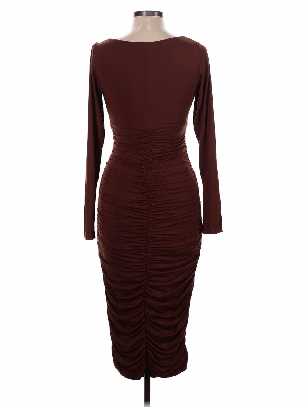 Shapellx Shapewear Dress Brown Long Sleeve Ruched Midi Dress - Square Neck - Picture 4 of 5